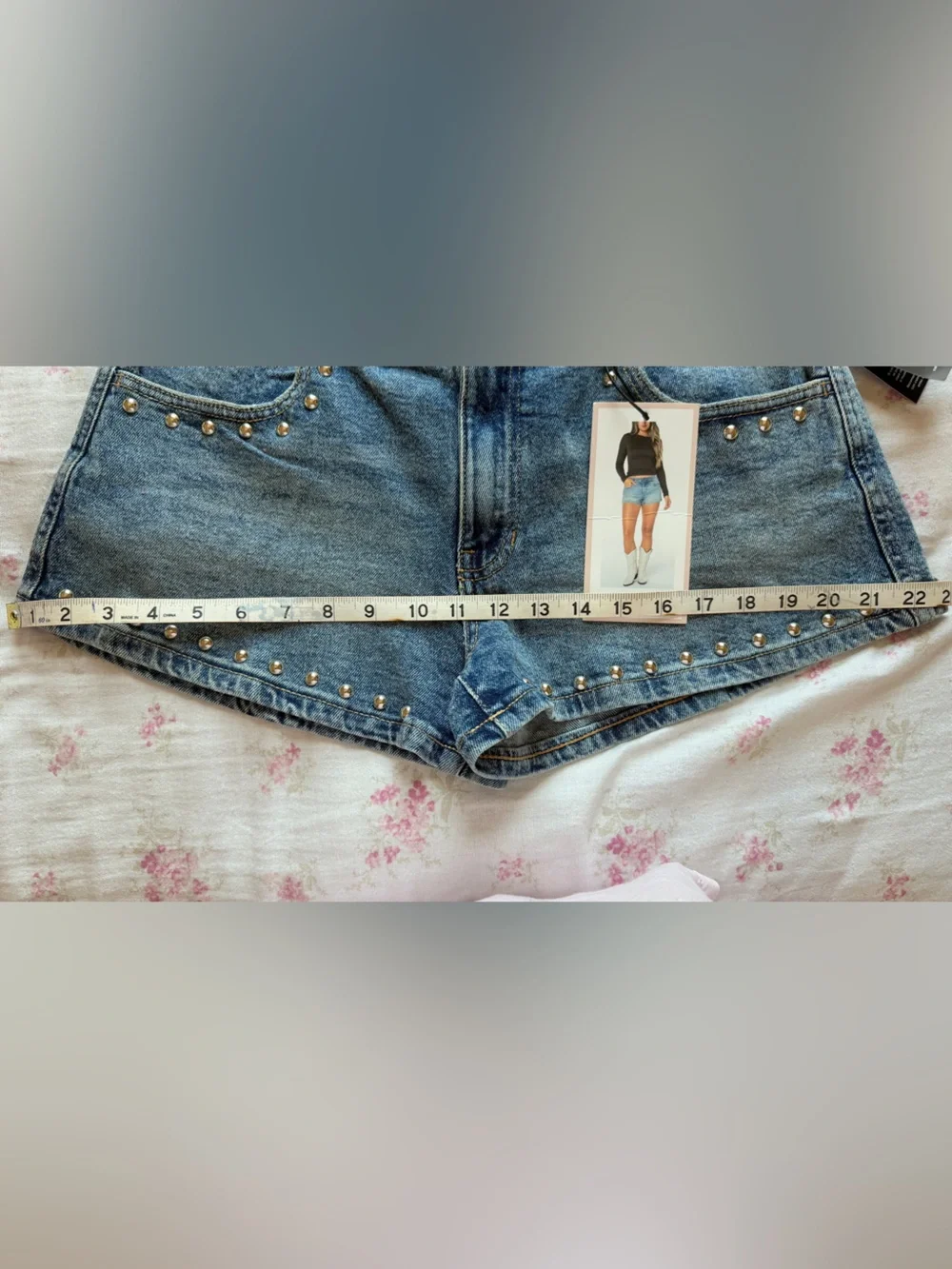 Low Rise Studded Denim Shorts